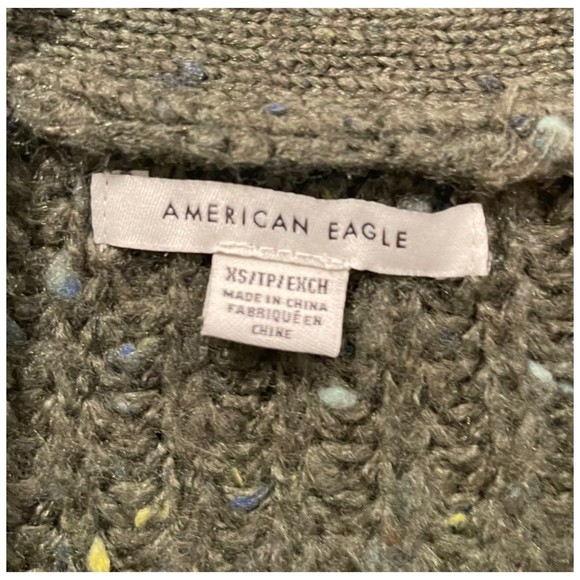 AMERICAN EAGLE Slouchy Long Cardigan Open Knit Sweater Olive Green - Picture 2 of 4